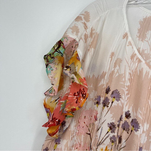 Melissa Paige Floral Blouse Cottagecore Flutter Sleeves Lightweight SZ Large - Picture 4 of 5